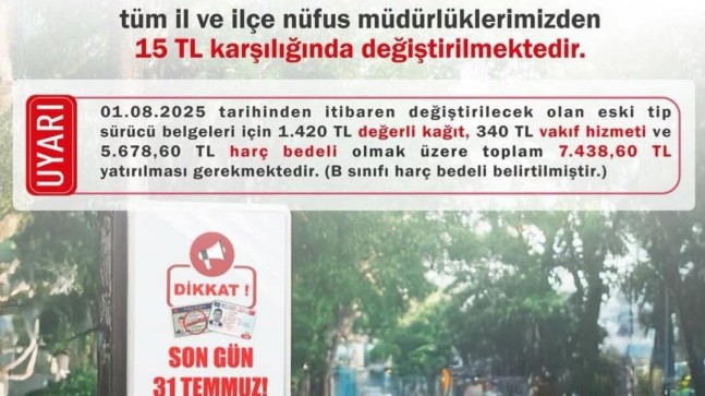 Eski Tip Sürücü Belgeleri İçin Son Tarih 31 Temmuz 2025