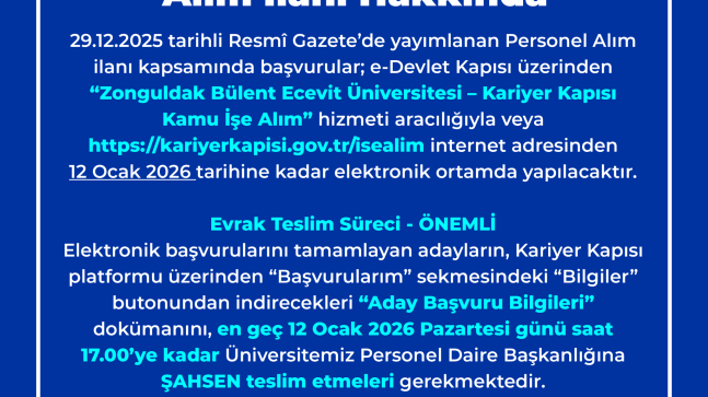 2025/2 Sözleşmeli Personel Alım İlanı Hakkında Bülent Ecevit Üniversitesi