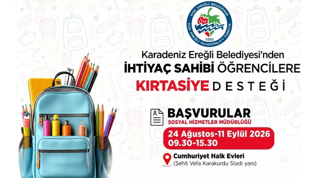 KDZ. EREĞLİ BELEDİYESİ’NDEN YENİ EĞİTİM ÖĞRETİM YILINDA ÖĞRENCİLERE KIRTASİYE DESTEĞİ